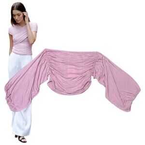 Ruched Wrap Short-Sleeve Blouse in Light Pink